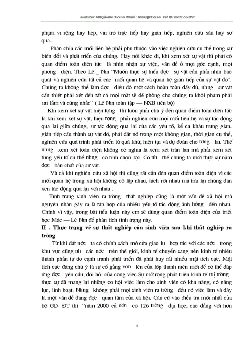 image for page Vận dụng quan điểm toàn diện của Triết học Mác Lênin giải thích nguyên nhân của vấn đề thất nghiệp của sinh viên sau khi ra trường