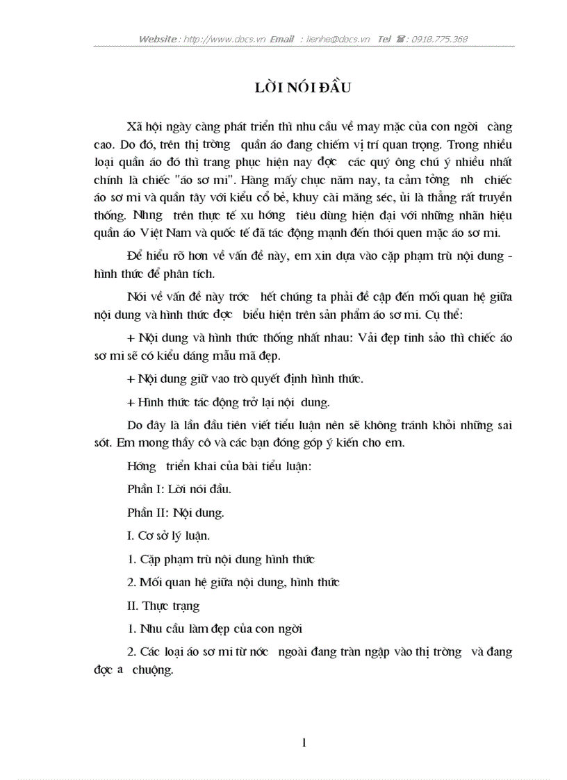 image for page Mối quan hệ giữa nội dung và hình thức được biểu hiện trên sản phẩm áo sơ mi