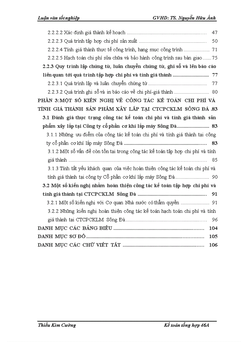 image for page Hoàn thiện công tác hạch toán chi phí và tính giá thành sản phẩm xây lắp tại CTCPCKLM Sông Đà