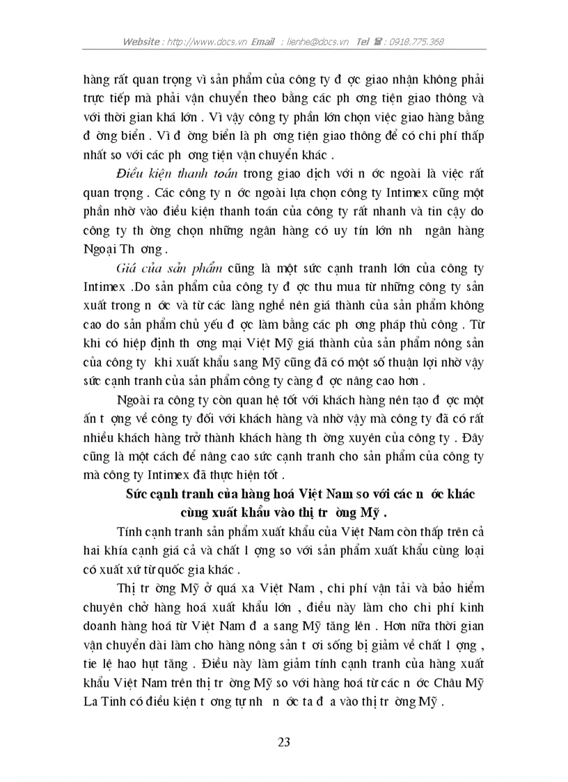 image for page Thực trạng sức cạnh tranh của sản phẩm nông sản XK của C ty INTIMEX trên thị trường Mỹ