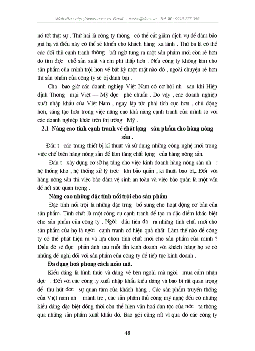 image for page Thực trạng sức cạnh tranh của sản phẩm nông sản XK của C ty INTIMEX trên thị trường Mỹ