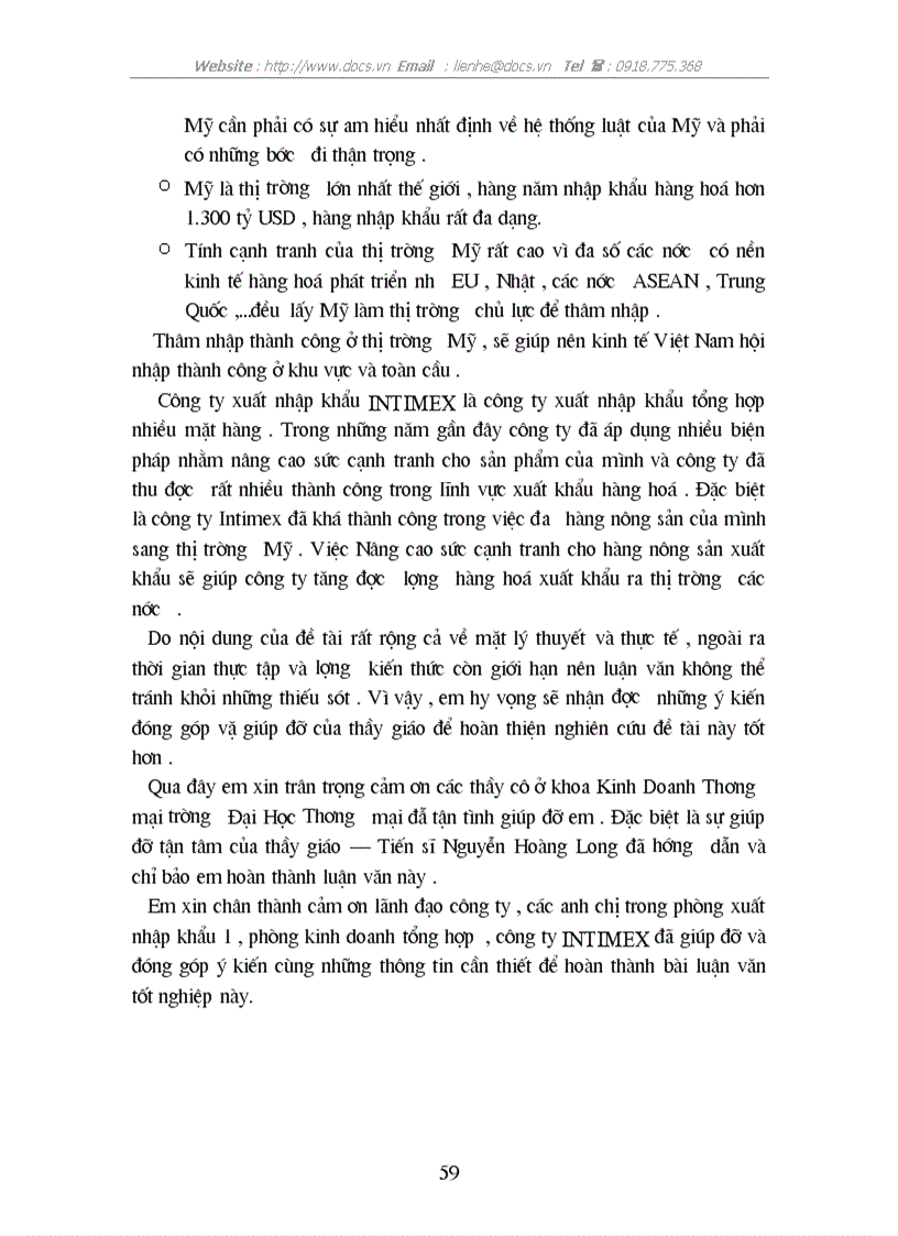 image for page Thực trạng sức cạnh tranh của sản phẩm nông sản XK của C ty INTIMEX trên thị trường Mỹ