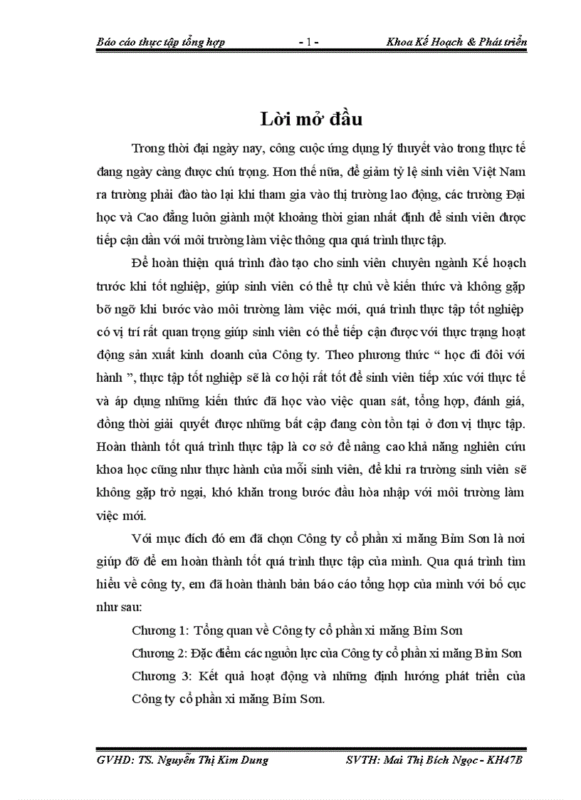 image for page Báo cáo Tại Công ty CP xi măng Bỉm Sơn