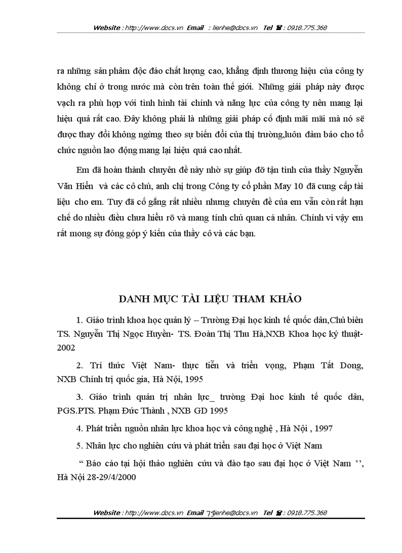 image for page 1số giải pháp nhằm nâng cao hiệu quả quản lý nguồn nhân lực của Công ty CP May 10