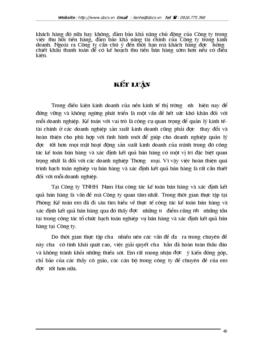 image for page Hoàn thiện công tác kế toán bán hàng và xác định kết quả bán hàng tại Công ty TNHH Nam Hai lt KTDNTM gt