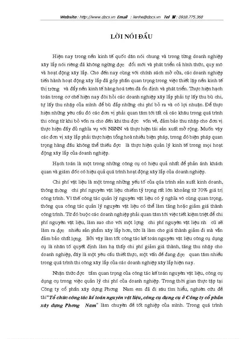 image for page Tổ chức công tác kế toán nguyên vật liệu công cụ dụng cụ ở Công ty cổ phần xây dựng Phương Nam