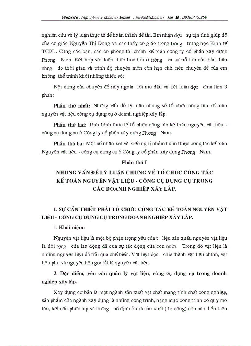 image for page Tổ chức công tác kế toán nguyên vật liệu công cụ dụng cụ ở Công ty cổ phần xây dựng Phương Nam