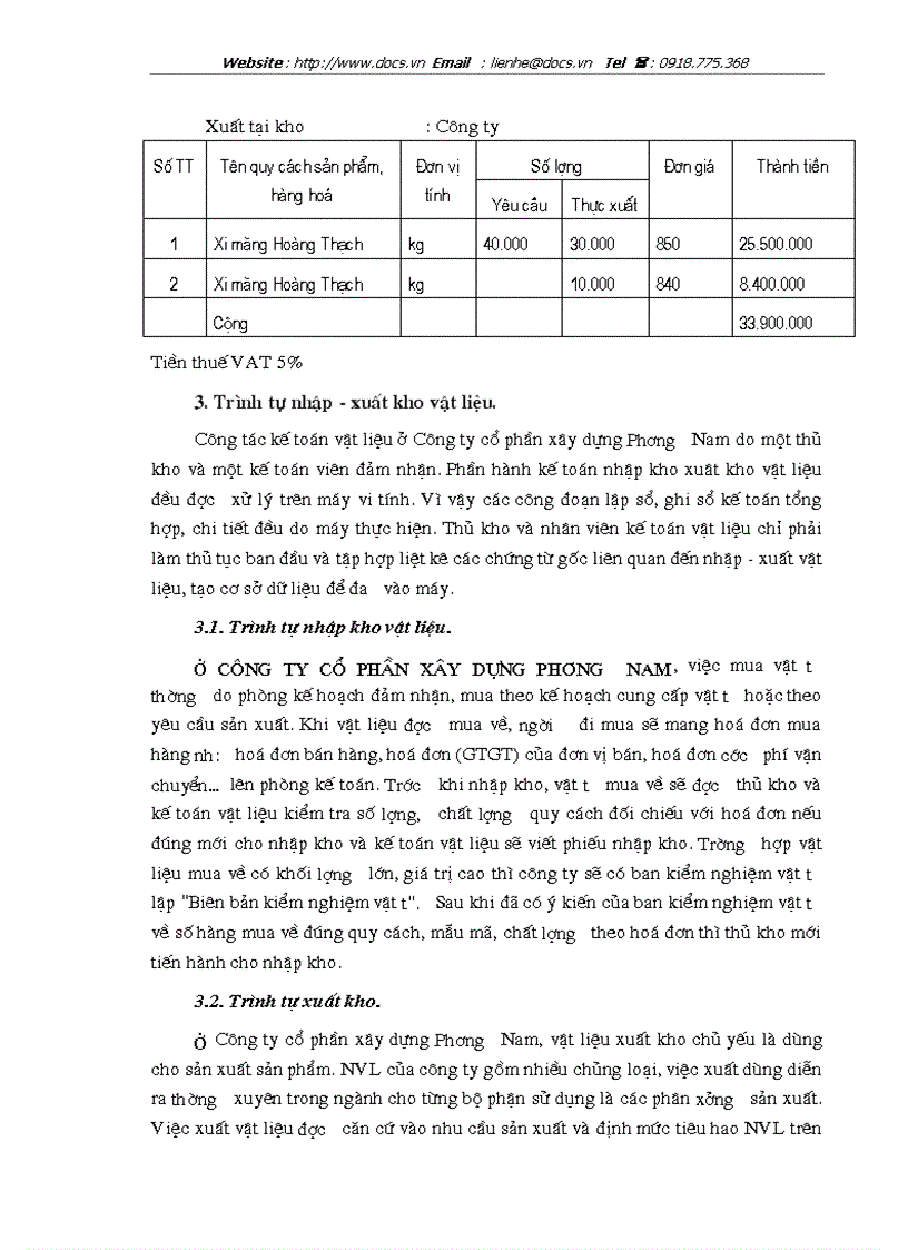 image for page Tổ chức công tác kế toán nguyên vật liệu công cụ dụng cụ ở Công ty cổ phần xây dựng Phương Nam