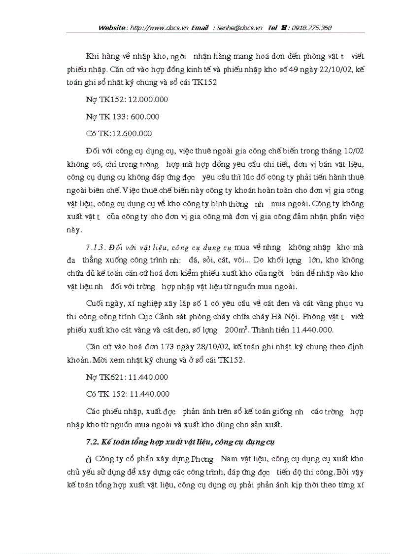 image for page Tổ chức công tác kế toán nguyên vật liệu công cụ dụng cụ ở Công ty cổ phần xây dựng Phương Nam