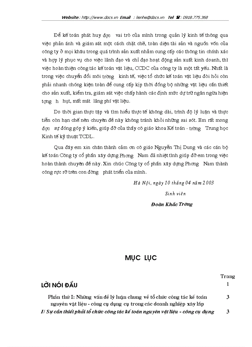 image for page Tổ chức công tác kế toán nguyên vật liệu công cụ dụng cụ ở Công ty cổ phần xây dựng Phương Nam