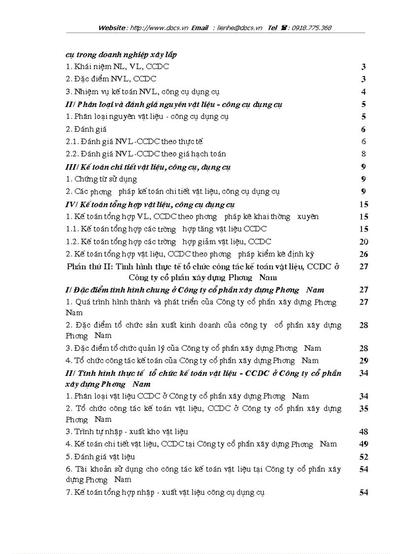 image for page Tổ chức công tác kế toán nguyên vật liệu công cụ dụng cụ ở Công ty cổ phần xây dựng Phương Nam