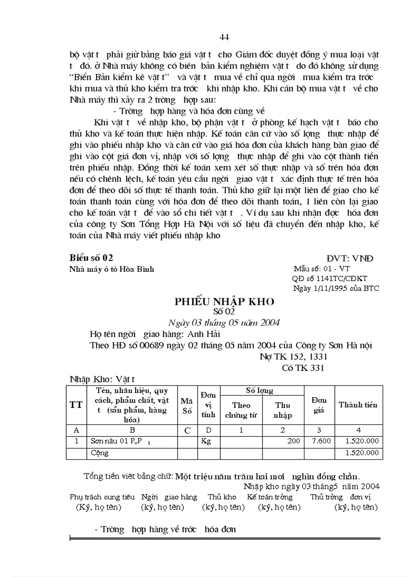 image for page Hoàn thiện công tác kế toán nguyên vật liệu và công cụ dụng cụ tại Nhà máy ô tô Hòa Bình