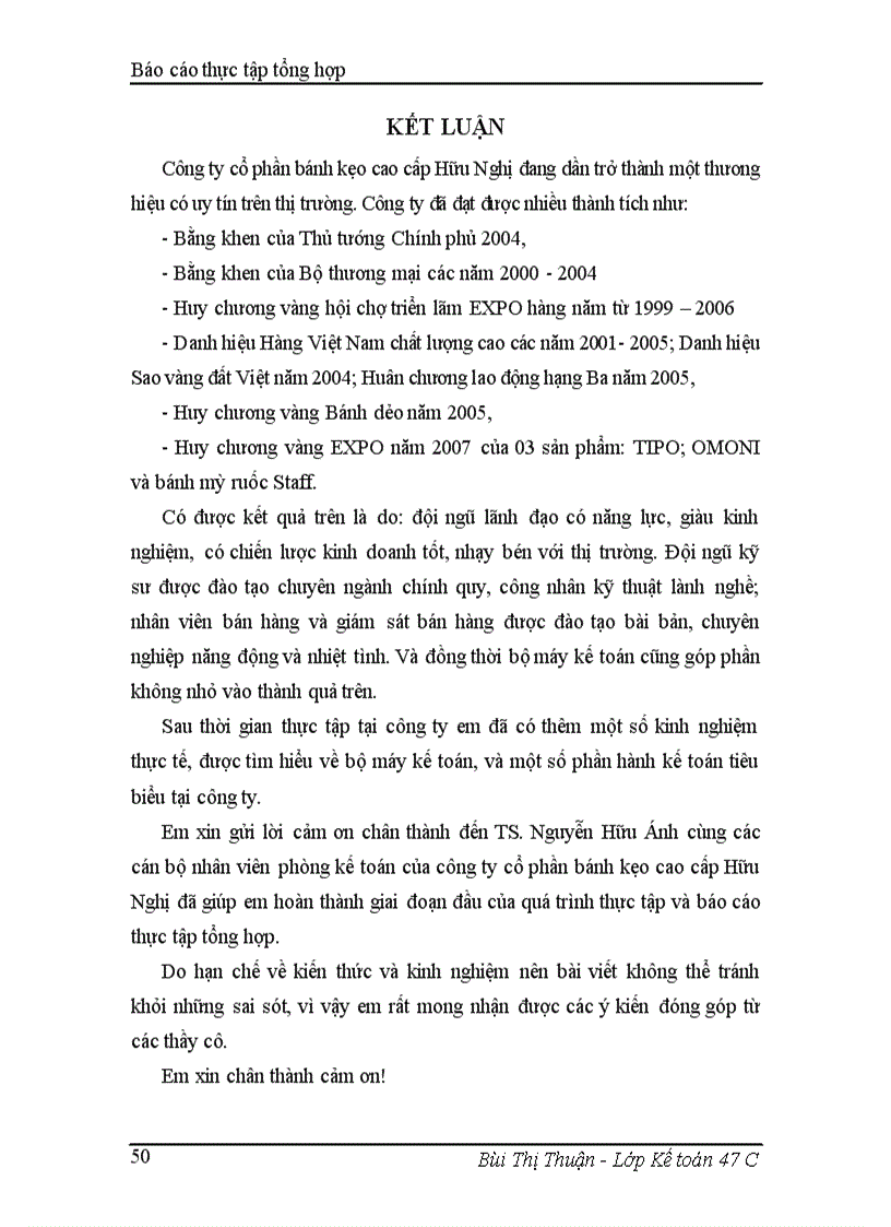 image for page Tình hình tổ chức kế toán tại Công ty cổ phần bánh kẹo cao cấp Hữu Nghị