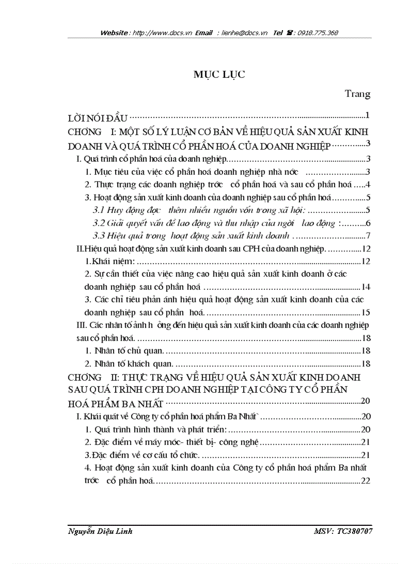 image for page Vấn đề hiệu quả của hoạt động sản xuất kinh doanh sau cổ phần hoá doanh nghiệp ở Công ty cổ phần hoá phẩm Ba Nhất