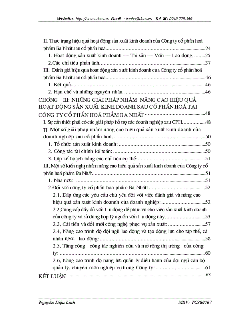 image for page Vấn đề hiệu quả của hoạt động sản xuất kinh doanh sau cổ phần hoá doanh nghiệp ở Công ty cổ phần hoá phẩm Ba Nhất