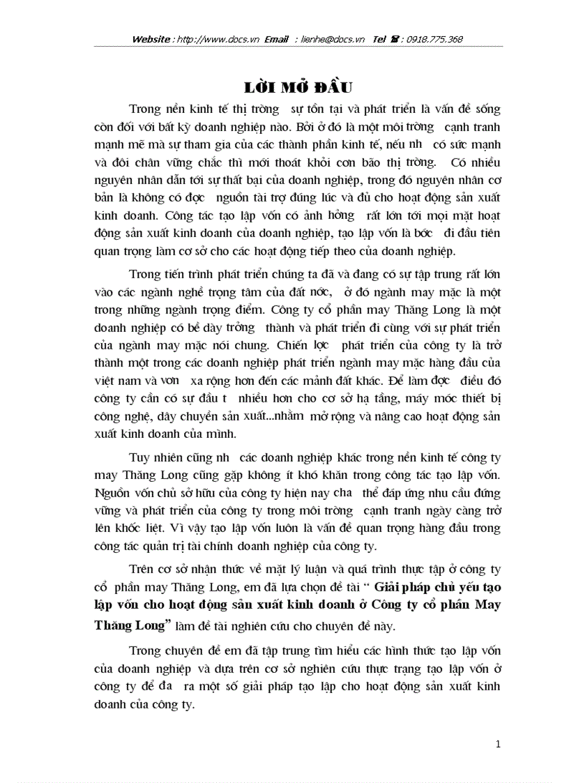 image for page Giải pháp chủ yếu tạo lập vốn cho hoạt động sản xuất kinh doanh ở Công ty cổ phần May Thăng Long