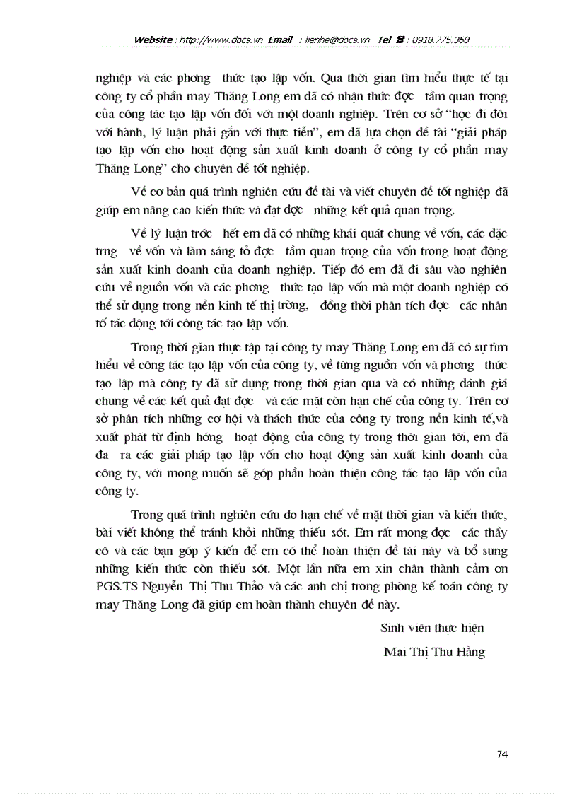 image for page Giải pháp chủ yếu tạo lập vốn cho hoạt động sản xuất kinh doanh ở Công ty cổ phần May Thăng Long