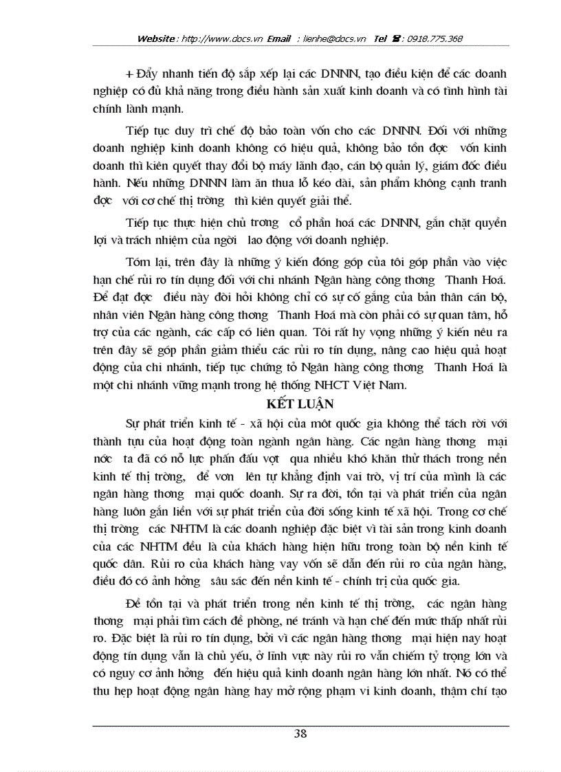 image for page Giải pháp phòng ngừa và hạn chế rủi ro trong cho vay tại ngân hàng công thương Thanh Hoá