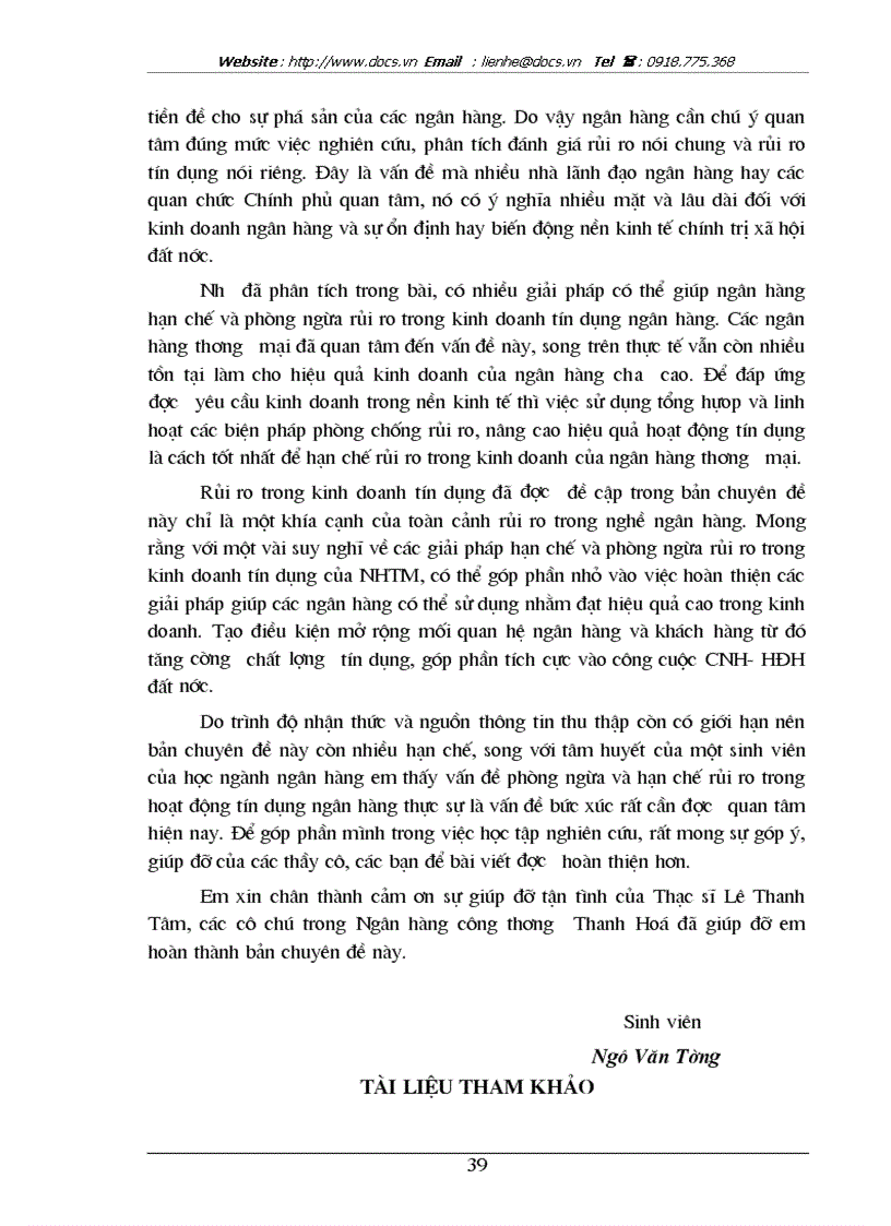 image for page Giải pháp phòng ngừa và hạn chế rủi ro trong cho vay tại ngân hàng công thương Thanh Hoá