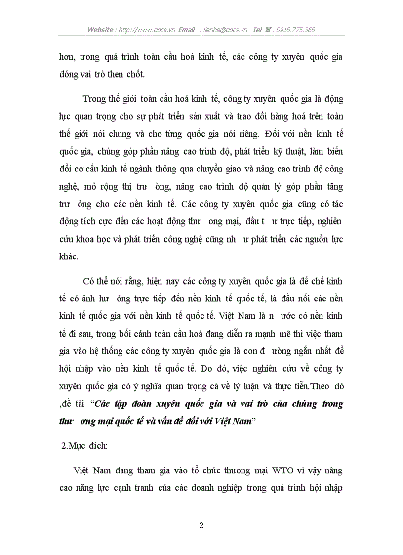 Các tập đoàn xuyên quốc gia và vai trò của chúng trong thương mại quốc tế và vấn đề đối với Việt Nam
