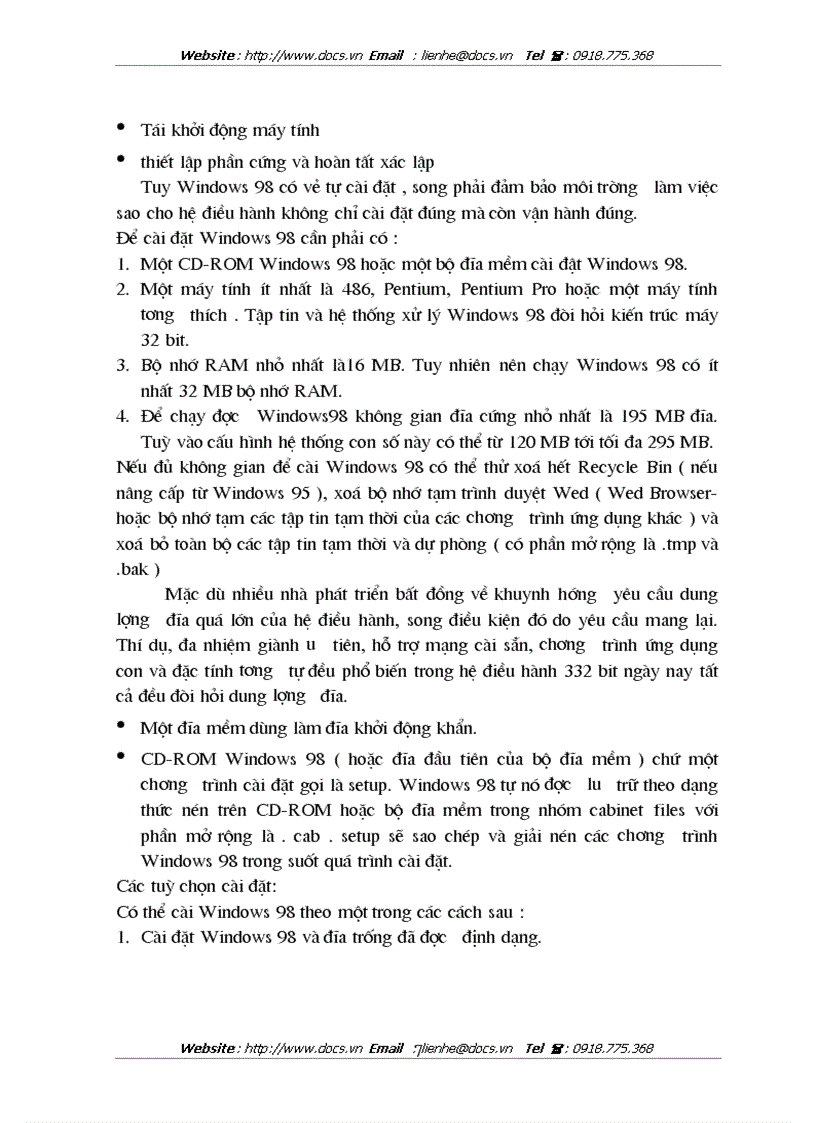 image for page Trình bày chi tiết quy trình cài đặt windows 98 lên một máy tính