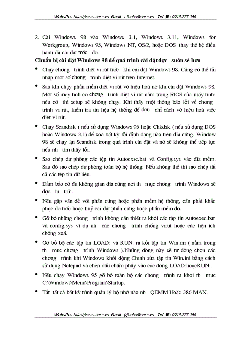 image for page Trình bày chi tiết quy trình cài đặt windows 98 lên một máy tính