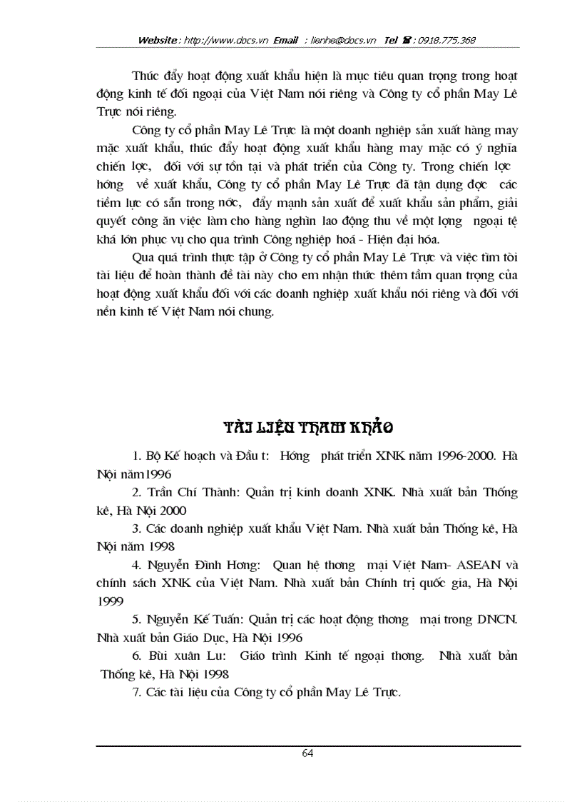 image for page Một số giải pháp nhằm thúc đẩy hoạt động xuất khẩu hàng may mặc tại Công ty cổ phần May Lê Trực