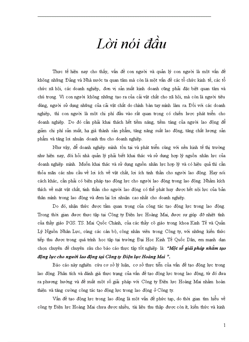 image for page Một số giải pháp nhằm tạo động lực cho người lao động tại Công ty Điện lực Hoàng Mai