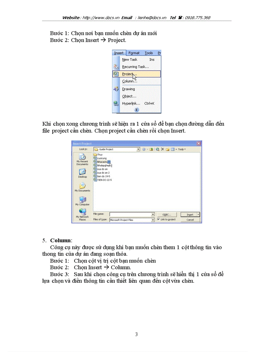 Nghiên cứu công cụ Insert trong phần mềm Microsoft Project 2007