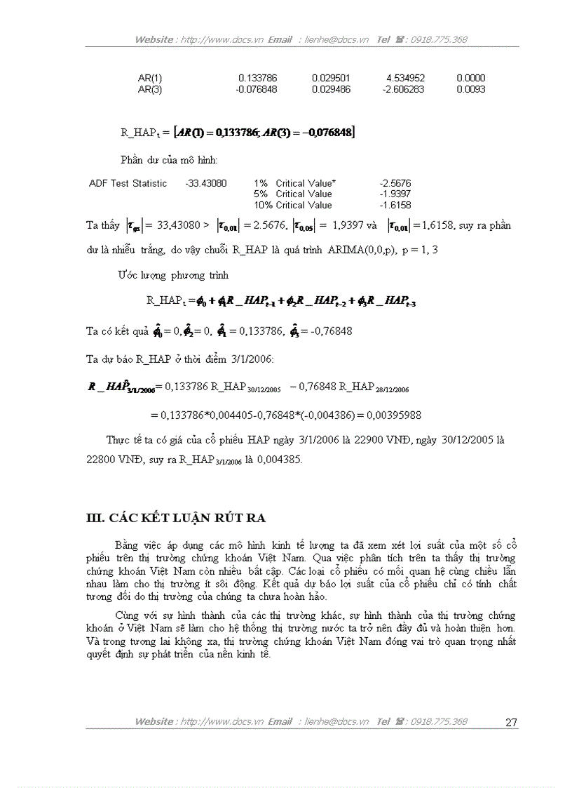 image for page Sử dụng mô hình kinh tế lượng trong phân tích sự biến động và dự báo lợi suất của 1 số cổ phiếu trên thị trường chứng khoán Việt Nam