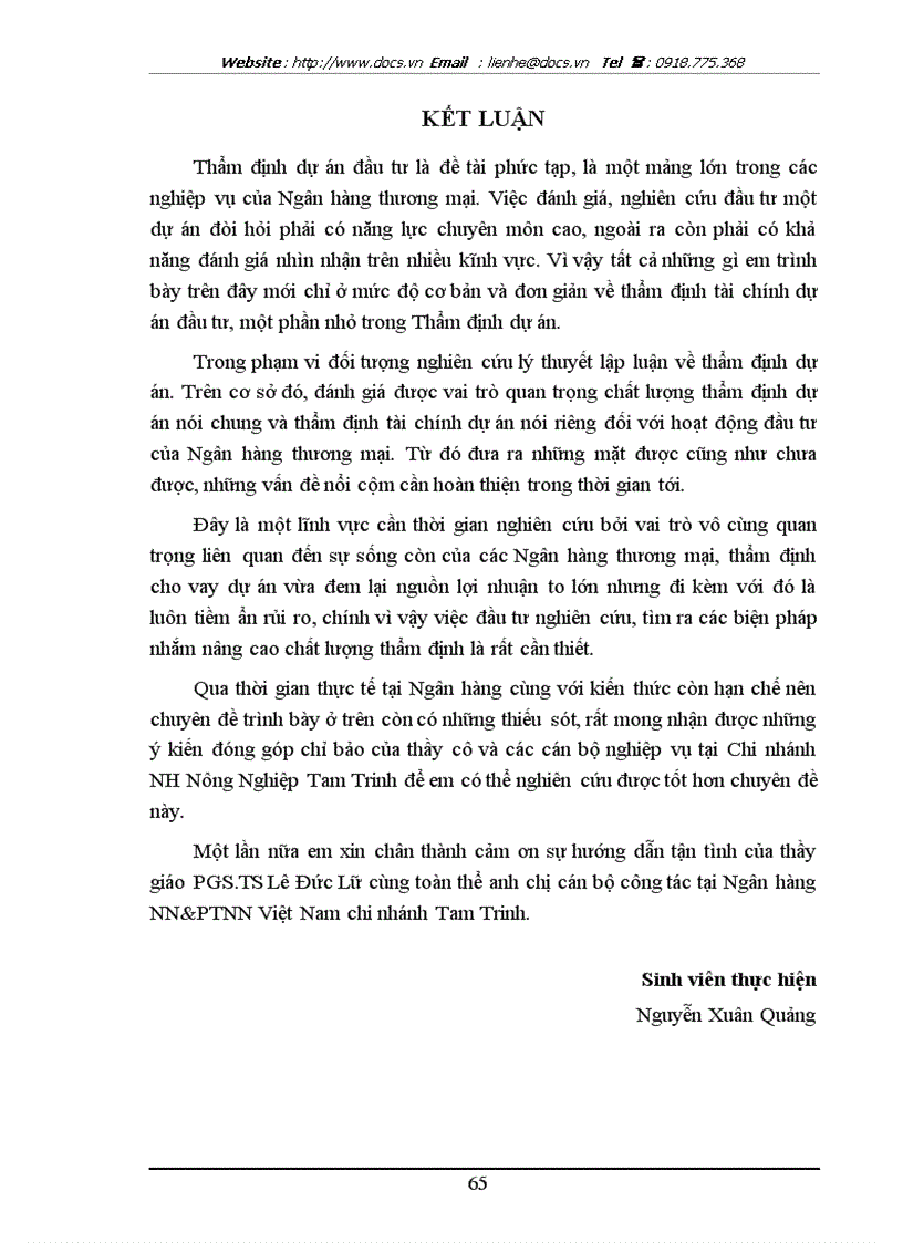 image for page Nâng cao chất lượng thẩm định tài chính dự án cho vay tại Chi nhánh ngânhàng NHNo PTNT AgriBank Tam Trinh