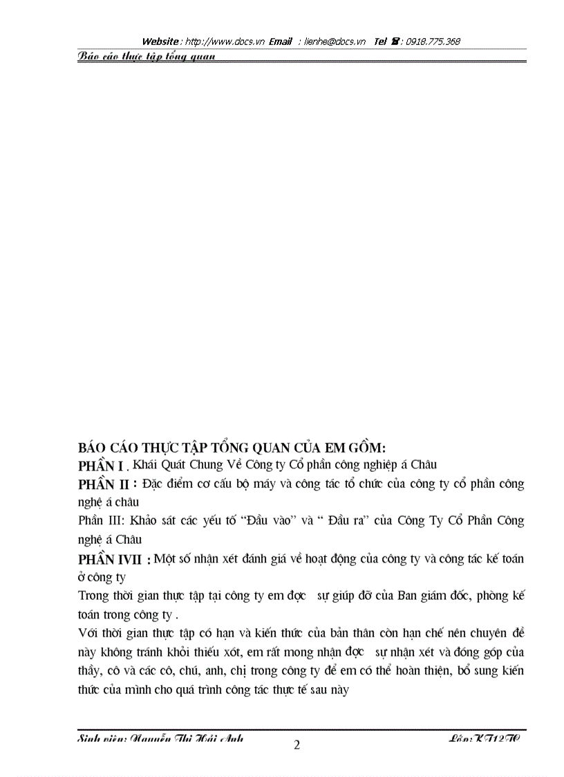 image for page Báo cáo Tại Công ty CP công nghiệp Á Châu lt KT gt