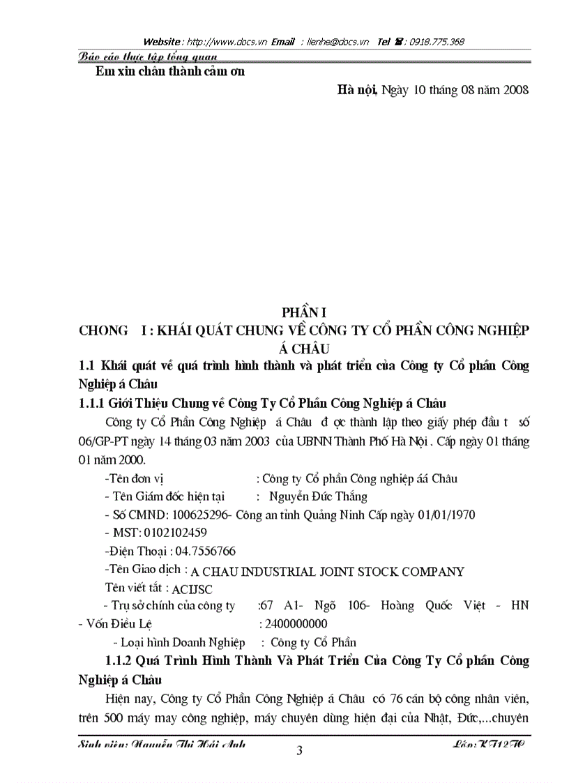 image for page Báo cáo Tại Công ty CP công nghiệp Á Châu lt KT gt