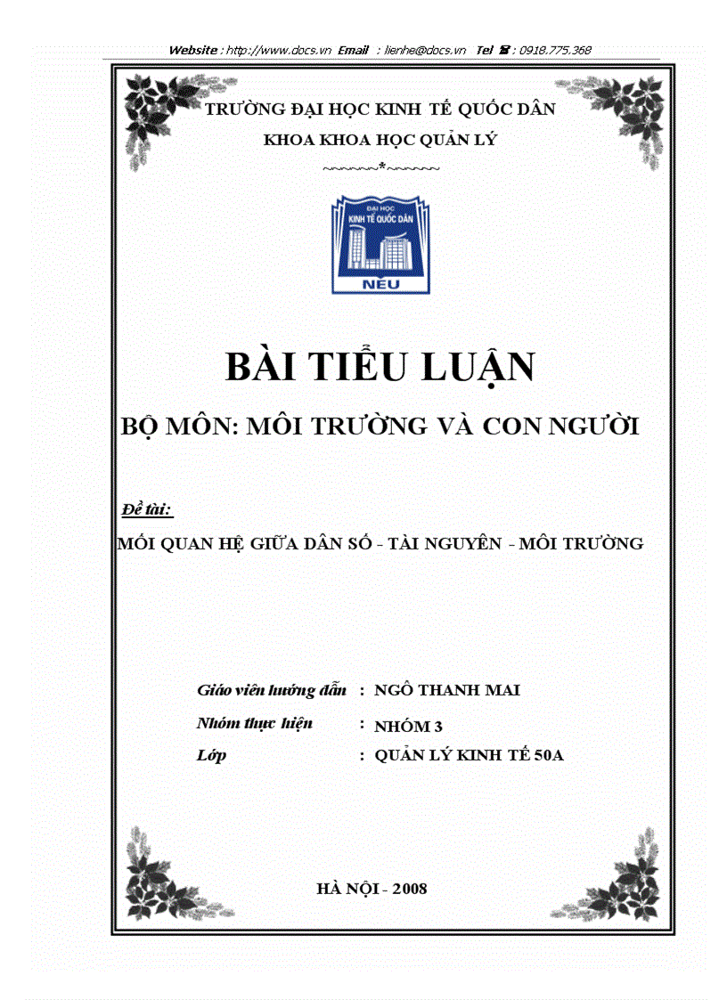 image for page Mối quan hệ giữa dân số tài nguyên môi trường
