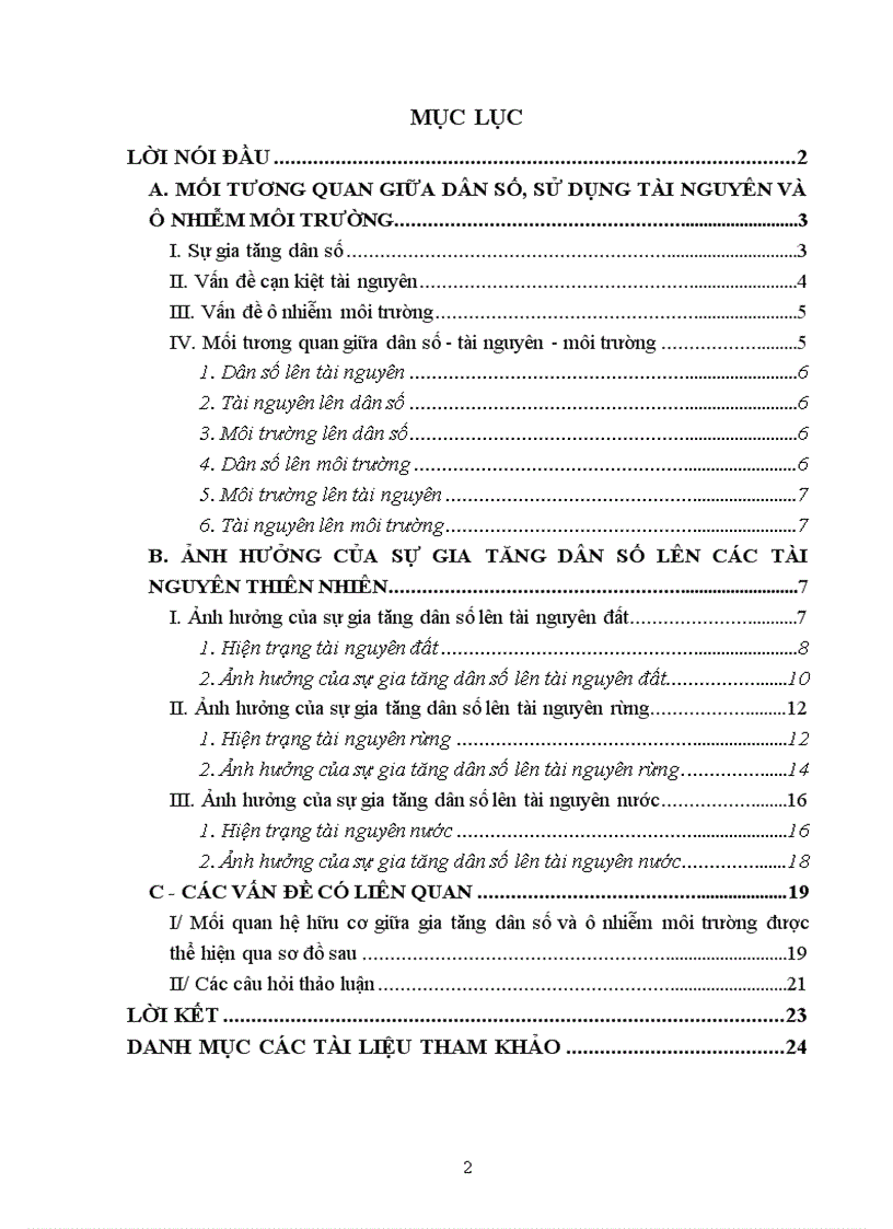 image for page Mối quan hệ giữa dân số tài nguyên môi trường