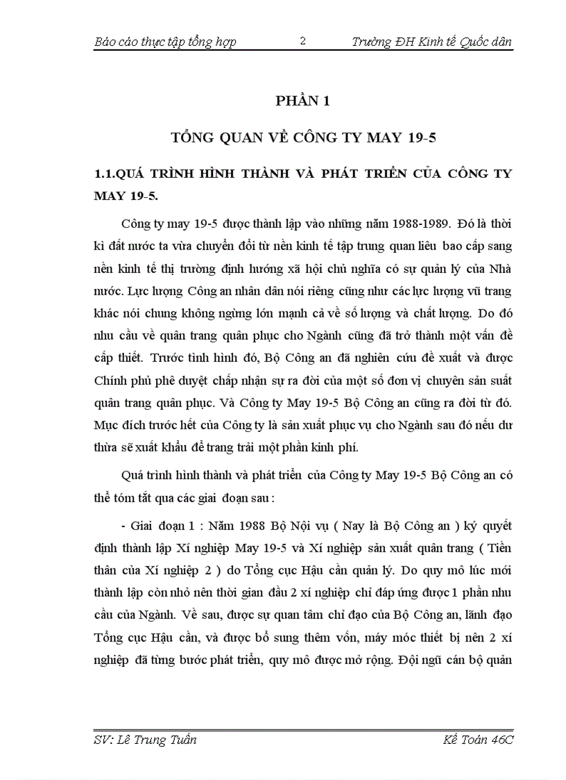 Thực trạng tổ chức hệ thống kế toán tại Công ty may 19 5