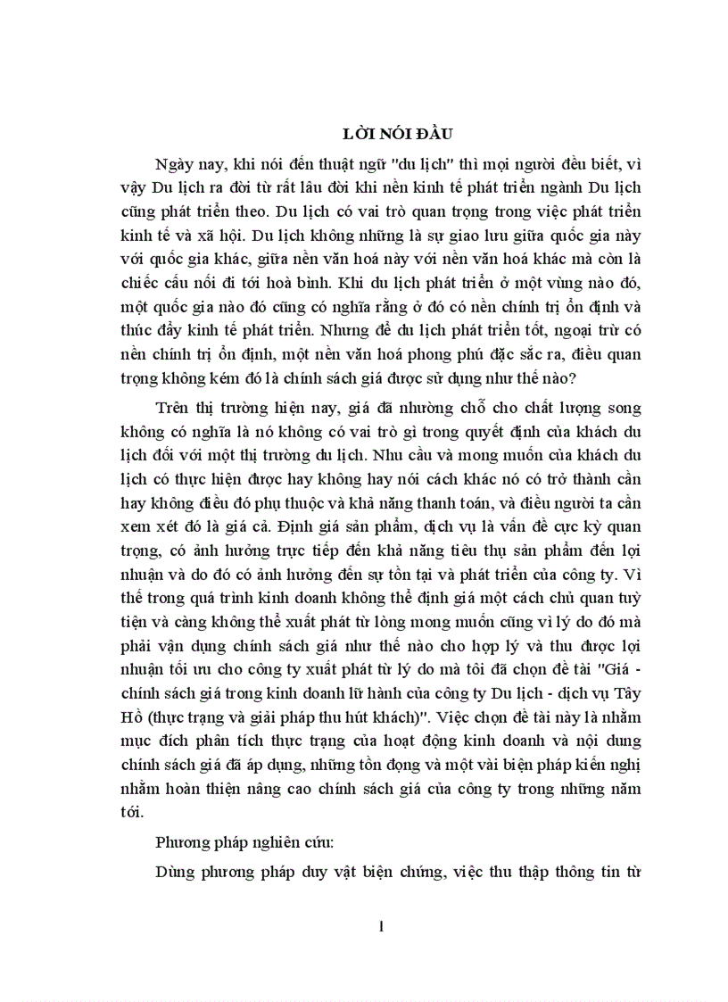 image for page Thực trạng về chính sách giá trong kinh doanh lữ hành ở công ty Du lịch dịch vụ Tây Hồ