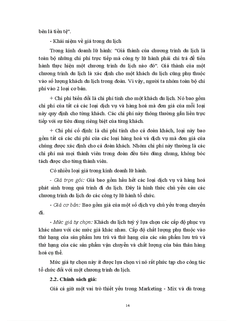 image for page Thực trạng về chính sách giá trong kinh doanh lữ hành ở công ty Du lịch dịch vụ Tây Hồ