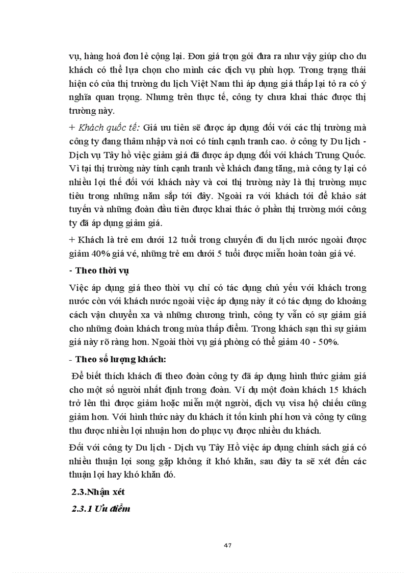 image for page Thực trạng về chính sách giá trong kinh doanh lữ hành ở công ty Du lịch dịch vụ Tây Hồ