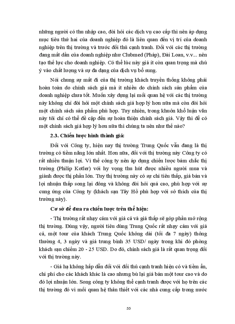 image for page Thực trạng về chính sách giá trong kinh doanh lữ hành ở công ty Du lịch dịch vụ Tây Hồ