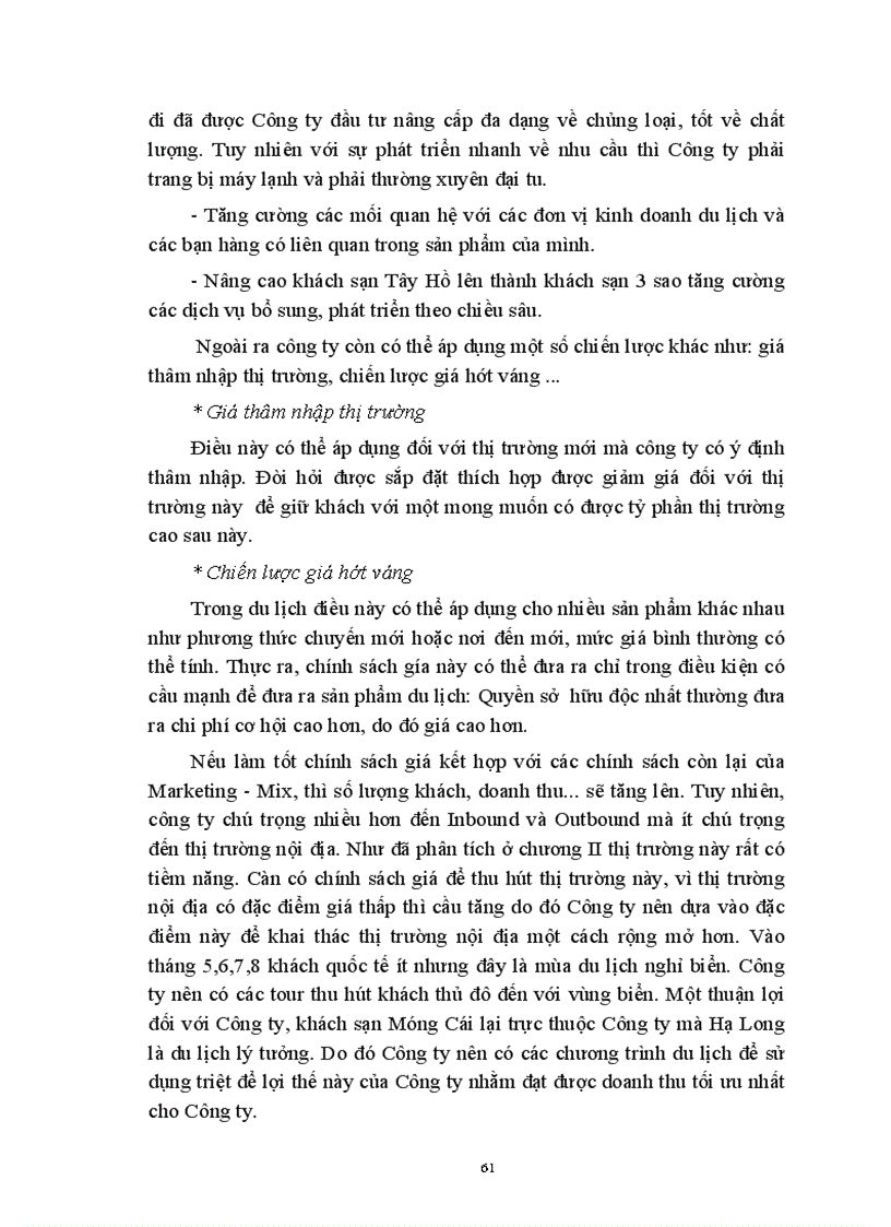 image for page Thực trạng về chính sách giá trong kinh doanh lữ hành ở công ty Du lịch dịch vụ Tây Hồ