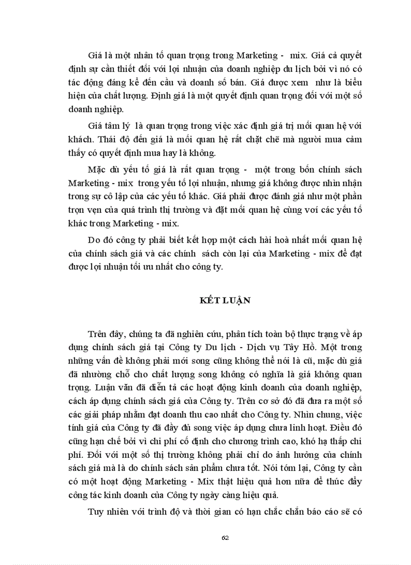 image for page Thực trạng về chính sách giá trong kinh doanh lữ hành ở công ty Du lịch dịch vụ Tây Hồ