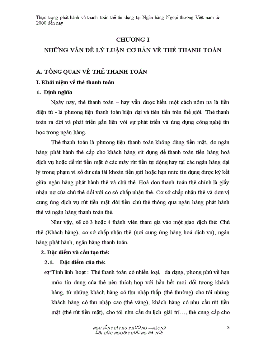 Thực trạng phát hành và thanh toán thẻ tín dụng tại Ngân hàng Ngoại thương Việt nam từ 2000 đến nay