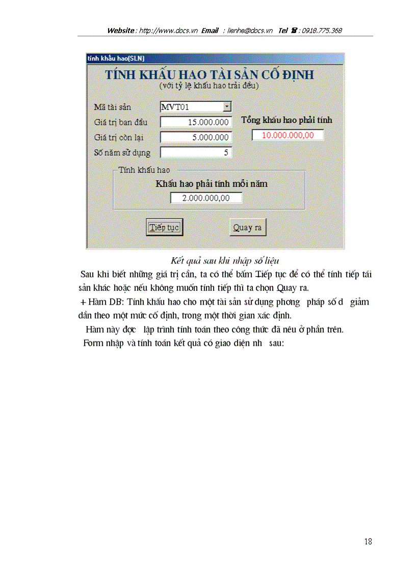 image for page Một phần mềm tính toán khấu hao và hiệu quả của đồng vốn