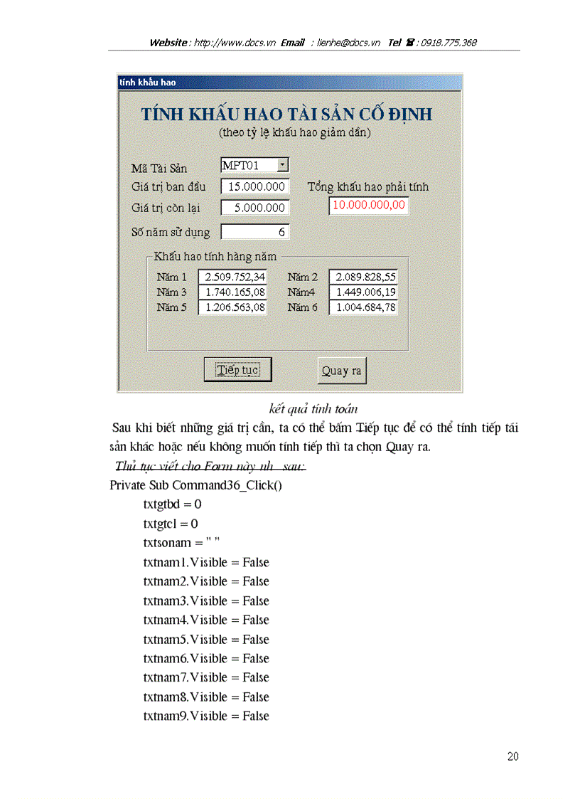 image for page Một phần mềm tính toán khấu hao và hiệu quả của đồng vốn