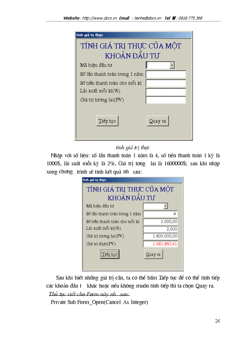 image for page Một phần mềm tính toán khấu hao và hiệu quả của đồng vốn