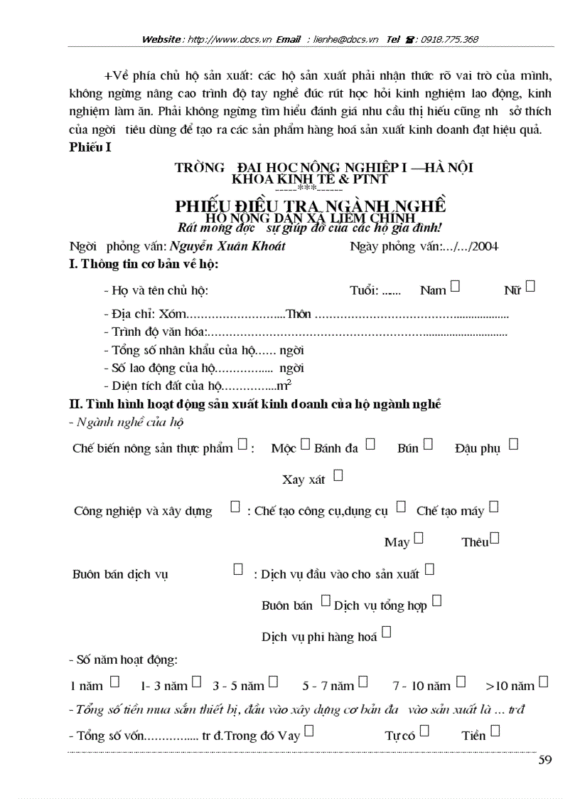 image for page Nghiên cứu thực trạng và đề xuất được một số giải pháp cho sự phát triển của các ngành nghề hộ nông dân trên địa bàn xã Liêm Chính Thị xã Phủ Lý