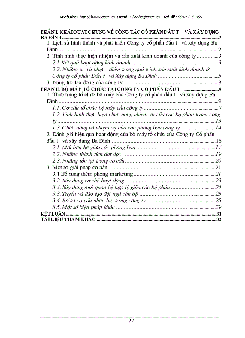 image for page Thực trạng và một số giải pháp hoàn thiện bộ máy tổ chức của Công ty cổ phần đầu tư và xây dựng Ba Đình