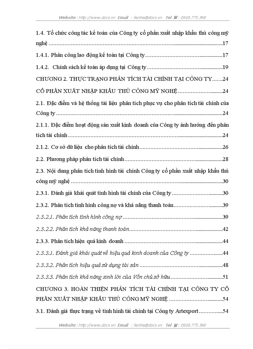 image for page Phân tích tài chính tại Công ty Cổ phần xuất nhập khẩu thủ công mỹ nghệ