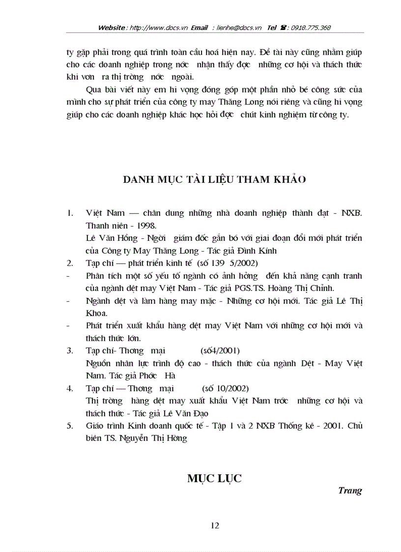 image for page Qúa trình vươn ra thị trường nước ngoài của công ty may Thăng Long Những cơ hội và thách thức trong bối cảnh toàn cầu hoá hiện nay